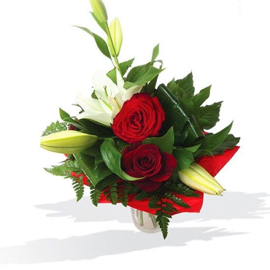 Oriental lily among roses - bouquet