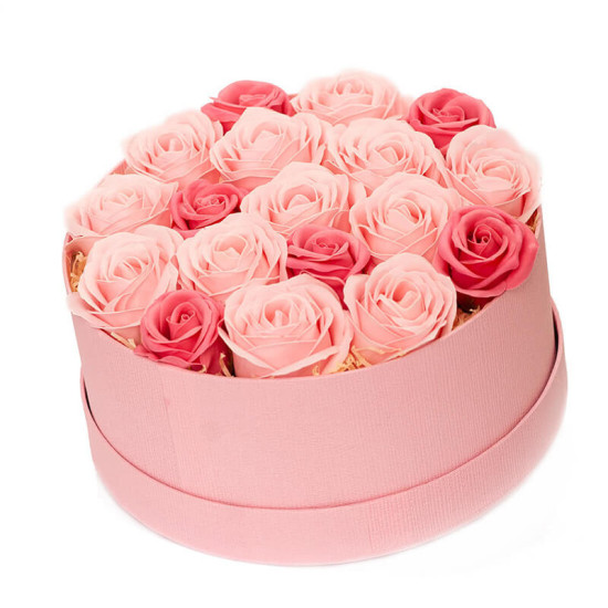 Csoda vagy - rózsaszín szappanrózsa virágok díszdoboz (18 db)